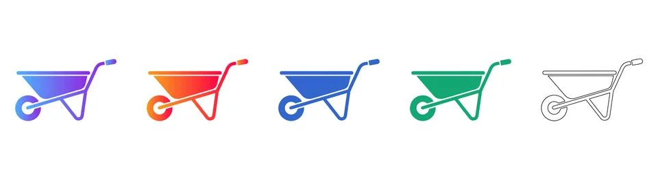 Modern Wheelbarrow Icon Set in Gradient Styles Stock Illustration
