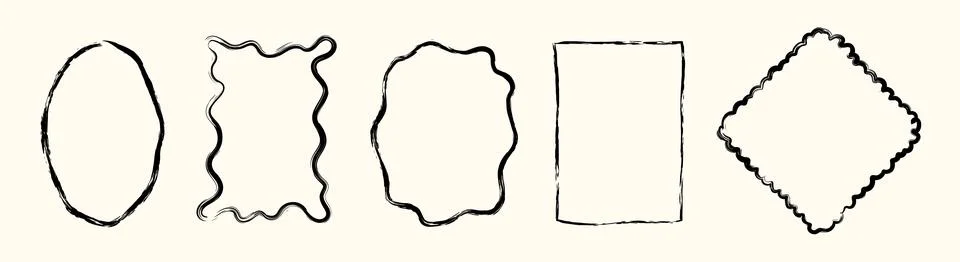 Modern whimsical hand drawn wavy frames, squiggle borders with simple decorative Stock Illustration