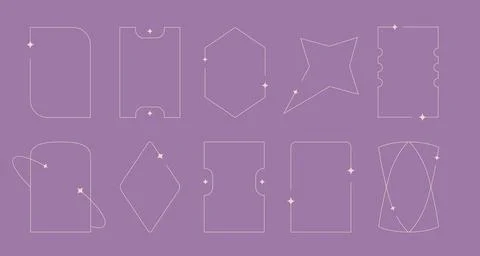 Modern white aesthetic line frames set with sparcle, stars. Y2k geometric vector Illustrazione stock