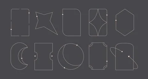 Modern white aesthetic line frames set with sparcle, stars. Y2k trendy geometric Stock Illustration