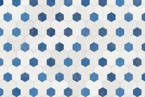 Modern white and blue hexagonal honeycomb tile pattern for creative interior Stock Illustration