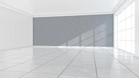 Modern white brick wall interior room. 3d illustration Illustrazione stock