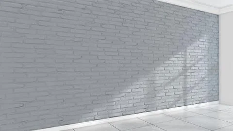 Modern white brick wall interior room. 3d illustration Illustrazione stock