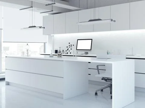 Modern white clean laboratory. 3d rendering Stock Illustration