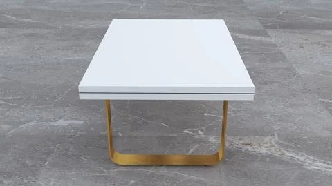 Modern White Coffee Table with Gold Metal Base 3D Render Stock Illustration