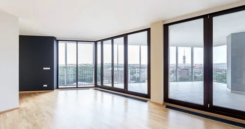 Modern white empty loft apartment interior with parquet floor Stock Footage 102953097