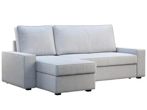 Modern white fabric sofa with chaise lounge. 3d render Stock Illustration