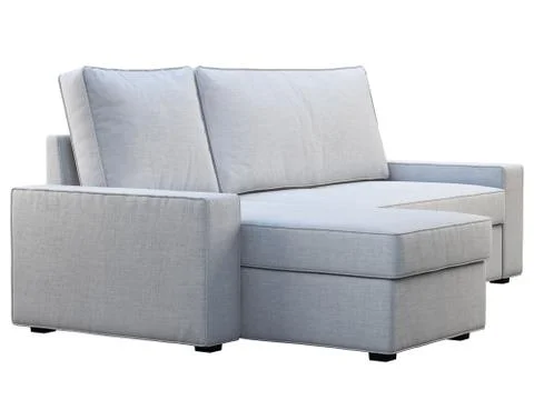 Modern white fabric sofa with chaise lounge. 3d render Stock Illustration