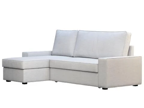 Modern white fabric sofa with chaise lounge. 3d render Stock Illustration