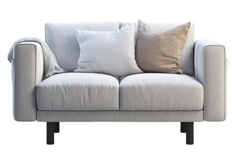 Modern white fabric sofa with colored pillows. 3d render Stock Illustration