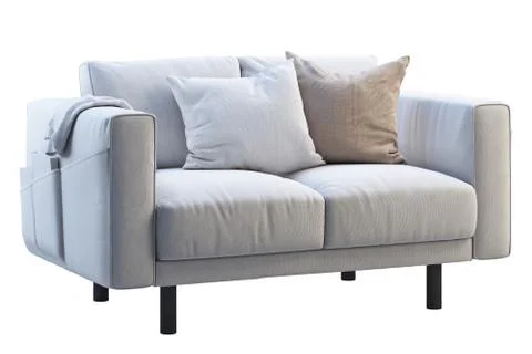 Modern white fabric sofa with colored pillows. 3d render Stock Illustration