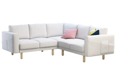 Modern white fabric sofa with colored pillows. 3d render Stock Illustration