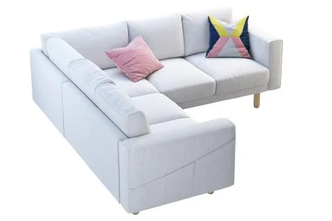 Modern white fabric sofa with colored pillows. 3d render Stock Illustration