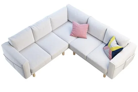 Modern white fabric sofa with colored pillows. 3d render Stock Illustration