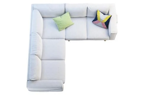 Modern white fabric sofa with colored pillows. 3d render Stock Illustration