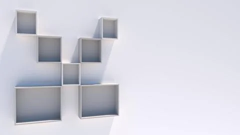 Modern White Floating Cubical Shelves with Copy Space Stock Illustration