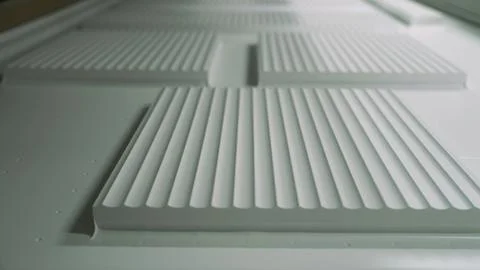 Modern white fluted surface in perspective view, minimalist background 스톡 사진
