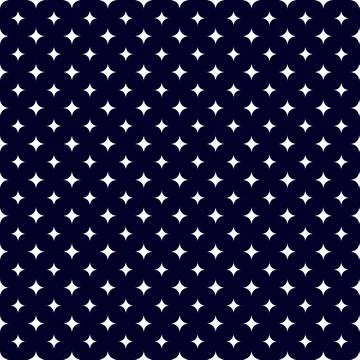 Modern white four pointed star sparkle pattern on blue background Stock Illustration