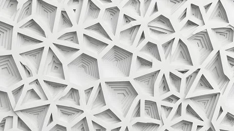 Modern white geometric wall panel with abstract triangle pattern and deep s.. Fotos de archivo