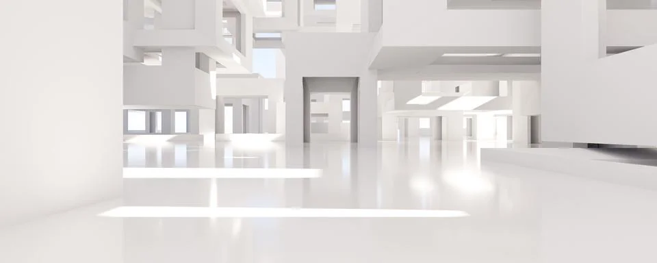 Modern white interior architecture with open space and natural light 3d render Ilustración de archivo