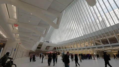 Modern white interior of Oculus transportation hub Stock Footage 333184007