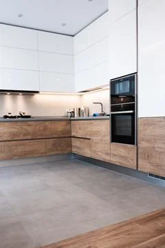 Modern white kitchen clean interior design. Home cooking Fotos de archivo