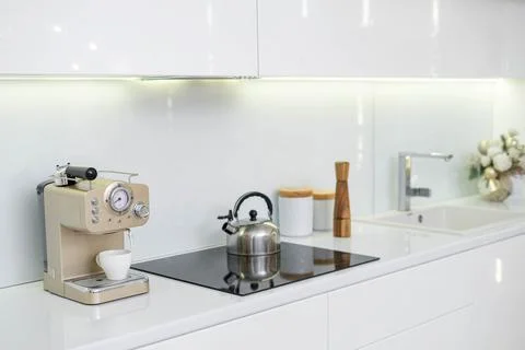 Modern white kitchen clean interior design Stock Photos