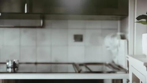 Modern White Kitchen Interior Closeup Panorama 動画素材 244342315