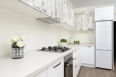Modern white kitchen interior Foto stock