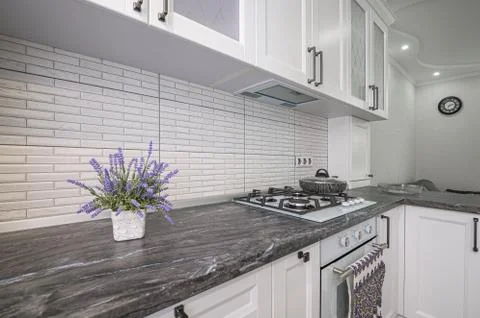 Modern white kitchen interior Stock Photos