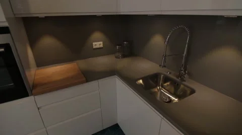 Modern white kitchen. panning shot Stock Footage 53080859