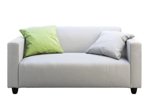 Modern white leather sofa with pillows. 3d render Stock Illustration