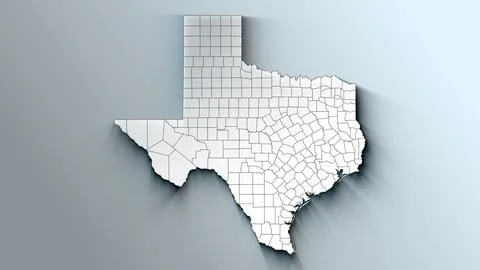 Modern White Map of Texas with Counties Stock Photos
