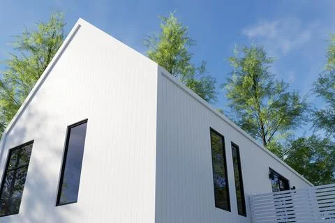 Modern White Minimalist Tiny House Architectural Rendering Stock Illustration