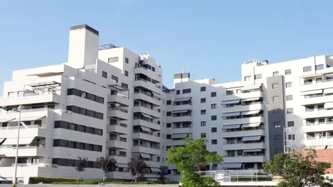 Modern White Residential Apartment Complex in Valdebebas Madrid Stock-Footage 336012617