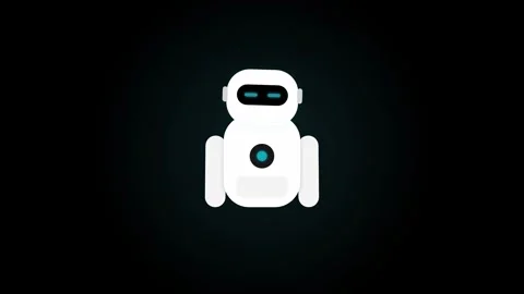 Modern White Robot Character with Blue LED Lights on Dark Background Stock Footage 332413855