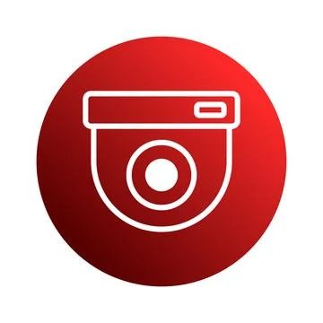 A modern white security camera on a round red background showcasing safety .. Stock Illustration