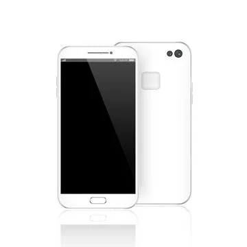 Modern white smartphone isolated. Front and back of Vector smartphone illus.. Stock Illustration
