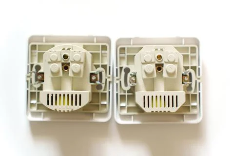 Modern white socket with USB input. reverse Stock Photos