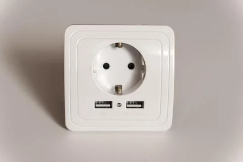 Modern white socket with USB input. Stock Photos