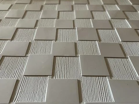 Modern White Textured Wall Panel with Geometric Checkered Pattern and Abstract Stock Photos