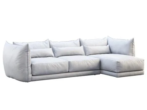 Modern white three-seat corner leather sofa. 3d render Stock Illustration