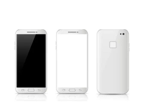Modern white touchscreen cellphone tablet smartphone isolated on light backgr Stock Illustration