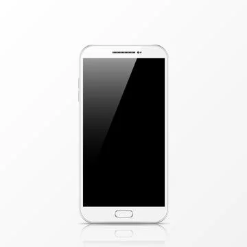 Modern white touchscreen cellphone tablet smartphone isolated on light back.. Stock Illustration