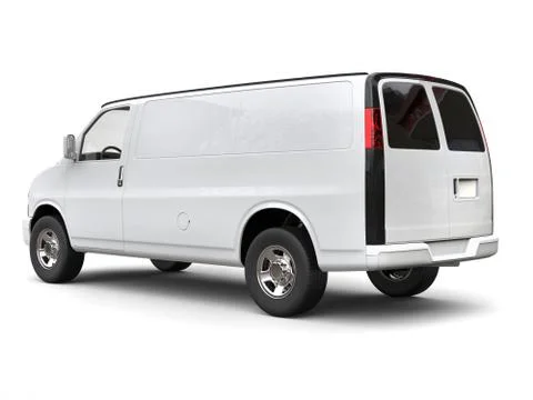 Modern white van - side tail view - 3D illustration Stock Illustration