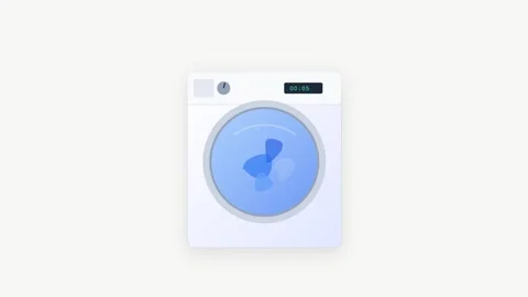 Modern White Washing Machine with Spinning Drum and Tumbling Laundry Bubbles Видео 346007028