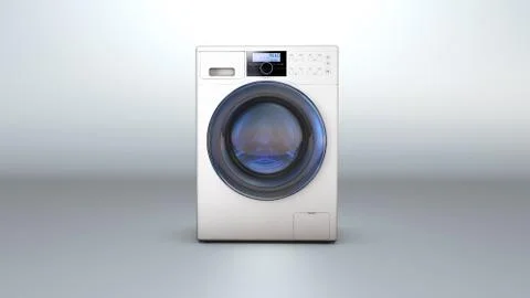 Modern White Washing Machine on a white background. 3d Rendering. Stock Illustration
