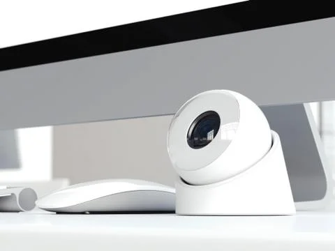 Modern white web camera on the office table. 3d rendering 스톡 일러스트