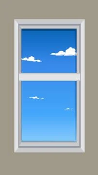 Modern White Window Frame with Blue Sky and Clouds View Stock Illustration