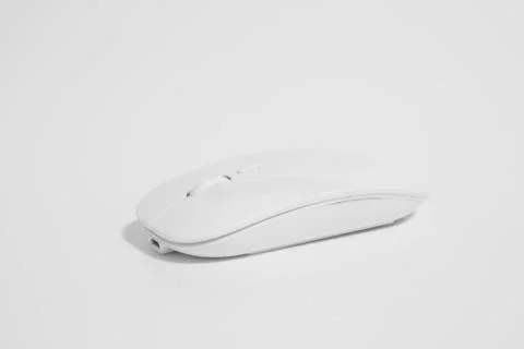 Modern White wireless computer mouse isolated on white background Foto stock